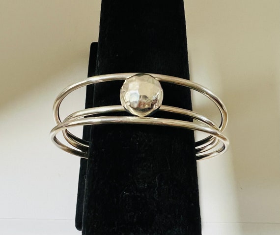 Sterling Silver Boho Three Layer Interlocking Ban… - image 2