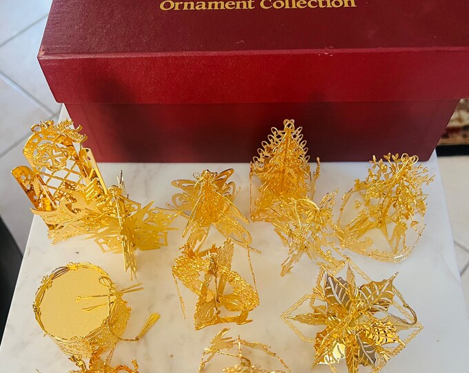 The Danbury Mint Gold Christmas Ornament 1990 Complete Collection 23K