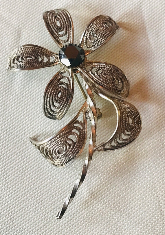 Vintage Handmade Filligree Sterling Silver Flower… - image 2