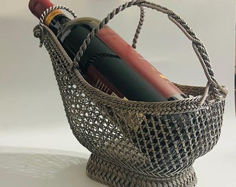 Vintage Silverplated Wire Woven Wine Basket Bottle Caddy – Made in France