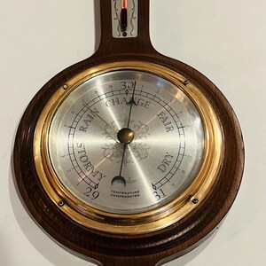 Vintage Taylor Thermor Banjo Style Weather Station  21” Wood And Brass Wall Barometer, Thermometer And Hygrometer – Made in USA