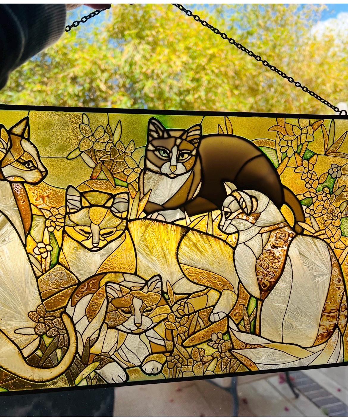 Joan Baker Designs “ Tiffany Cats” Stained Glass Window Art