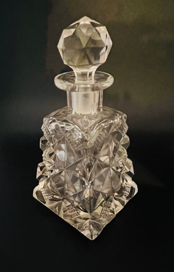 Vintage Perfume Bottle With Stopper-Diamond Cut Gl