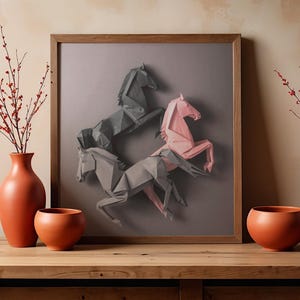 Origami Horse Art Trio, Minimalist Equine Wall Decor (5 JPEG Files - Digital Download)