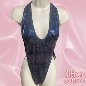 Blue Sequine Black Trim Romper Exotic Dancewear Rave / Swim Wear