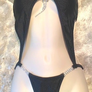 Black Rhinestone Romper Exotic Dancewear, Stripperwear Rave Wear