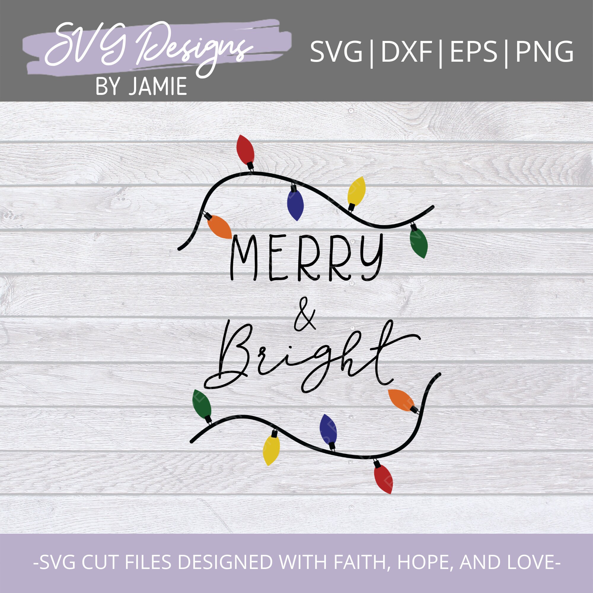 Merry Christmas SVG Christmas Lights SVG Merry and Bright Etsy