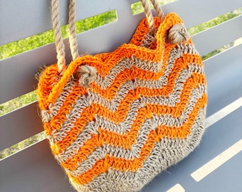 CROCHET PATTERN - Sunny Waves Jute Tote Bag, Boho Beach Bag, Rustic Shoulder Bag