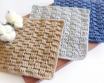 Patrón de agarradera de crochet con punto de cesta: agarraderas con textura, paño de cocina (patrón PDF)