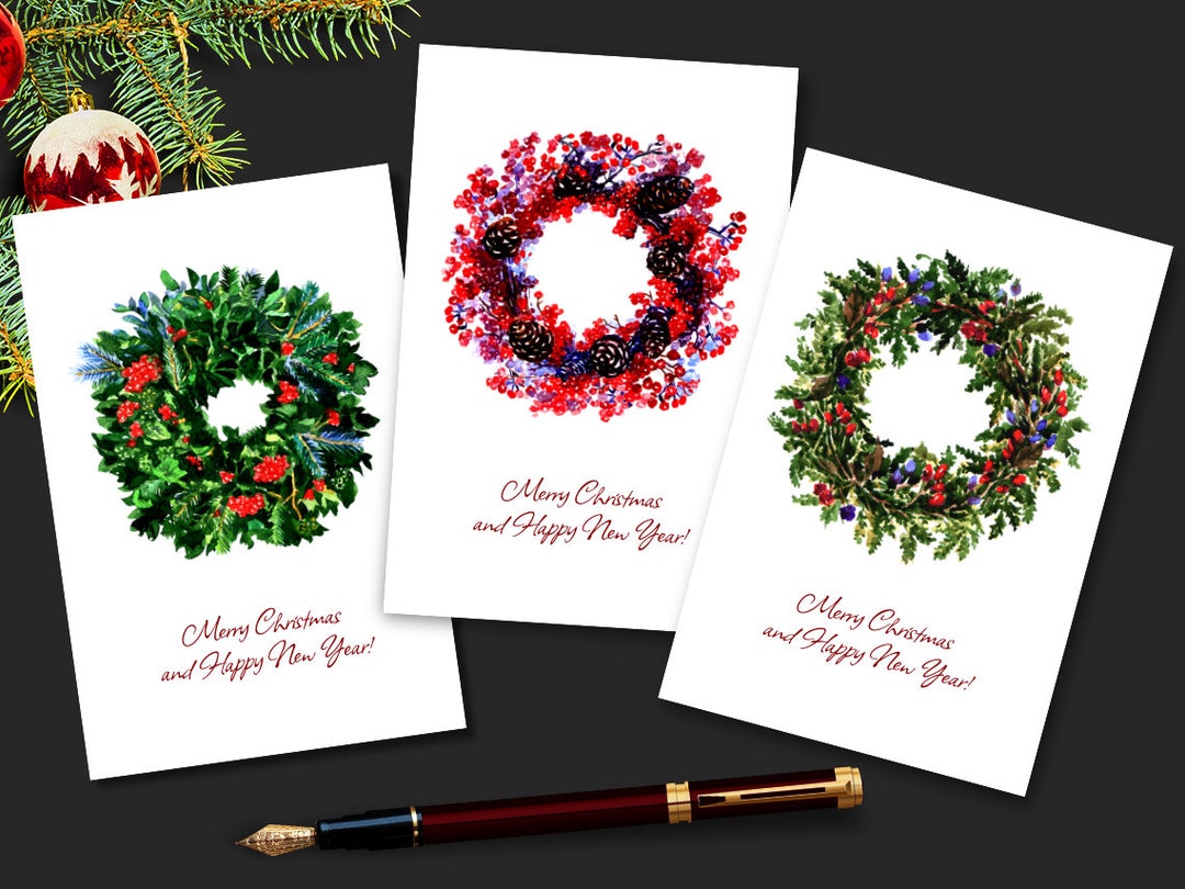 Christmas Gift Card Set Greeting Cards Beautiful Wreaths Etsy