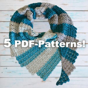 5 modèles PDF au crochet - châle queue de dragon, écharpe au crochet, écharpe dragon, châle queue de dragon au crochet, châle triangle, écharpe chaude, cache-cou