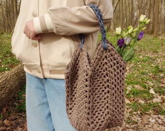 CROCHET PATTERN Cotton Cord Tote Bag, Granny Square Bag