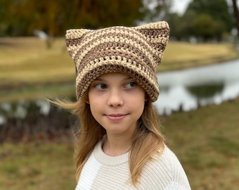 Crochet Cat Ear Hat Pattern: Easy Beanie (PDF Download, US Terms)