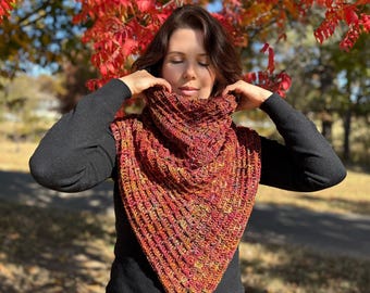 Crochet Cowl Pattern, Triangle Shawl PDF, Emberleaf Scarf Neck Warmer