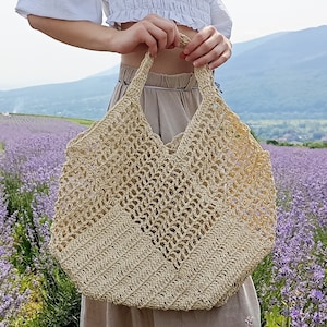 CROCHET PATTERN - Raffia Tote Bag, Beach Market Tote, Summer Bag