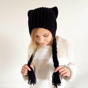 CROCHET PATTERN - Cat Ear Hat with the tassels, Cute Cat Beanie