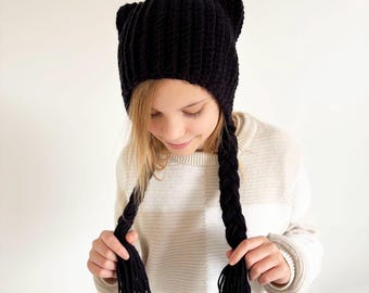 Crochet Cat Ear Hat Pattern: Easy Tassel Beanie (PDF Pattern)