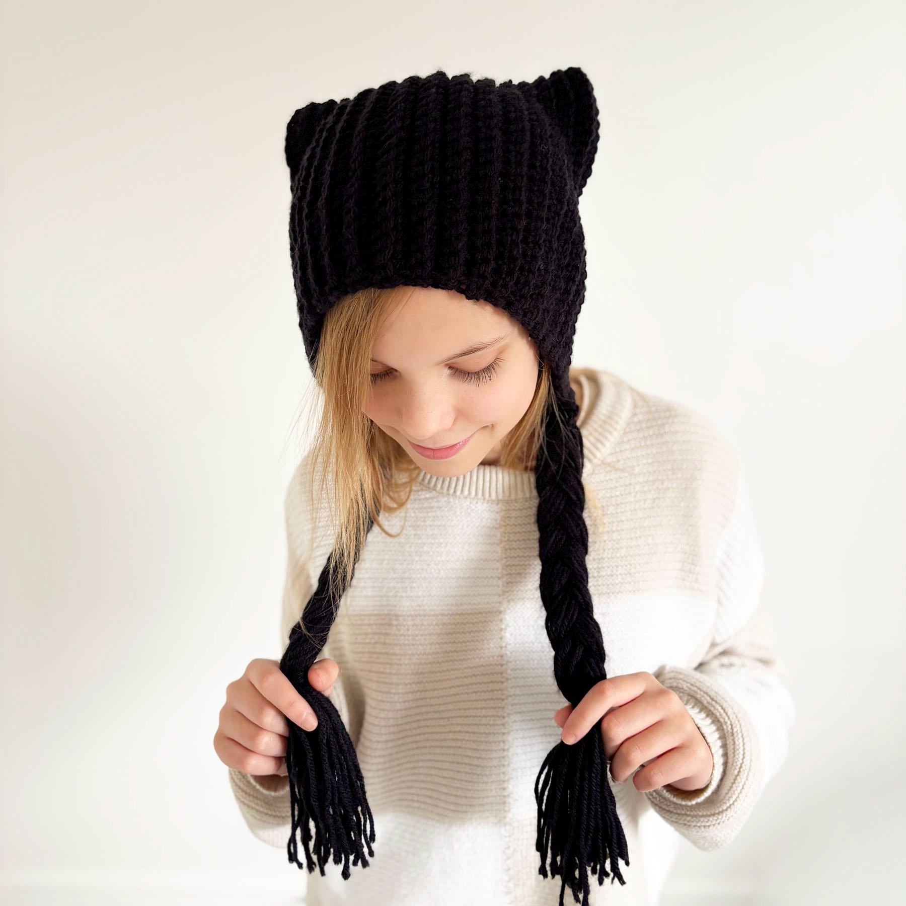 andwang Fluffy cat knit hat Knit Cat Hat - Etsy