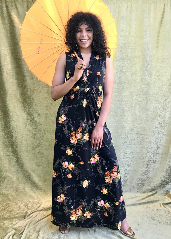 Vintage Floral Floor Length Dress
