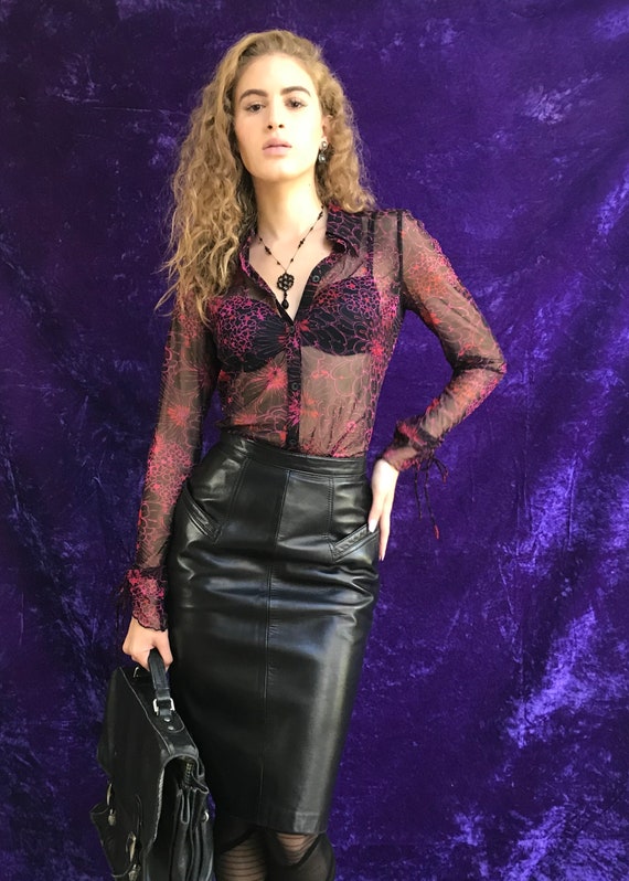 Vintage Leather Skirt // 90s Leather Skirt // Marq