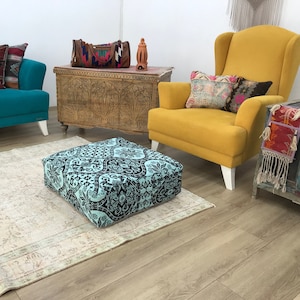 Pouf pillow cover, Ottoman pouf, Blue cushion, Floor pillow, Floor sofa, Moroccan pouf, Decorative pillow, Sofa pillow, 24x24x8 inch, FP 257