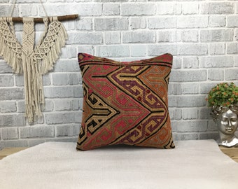bohemian pillow turkish kilim pillow ethnic pillow throw pillow floor pillow organic kilim pillow 18 x 18 nomadic pillow
