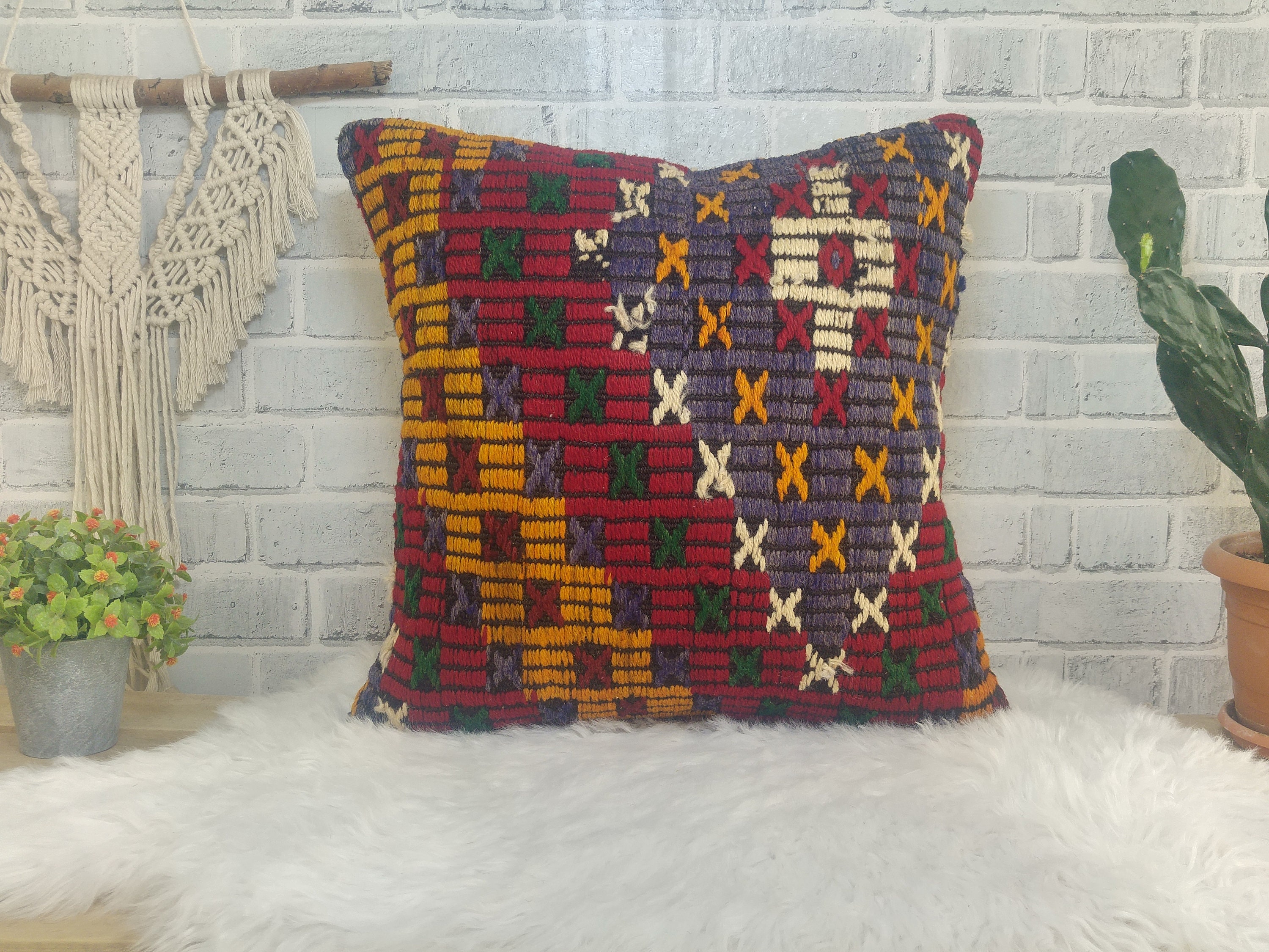 Throw kilim pillow handmade pillow 20 x 20 floor pillow | Etsy