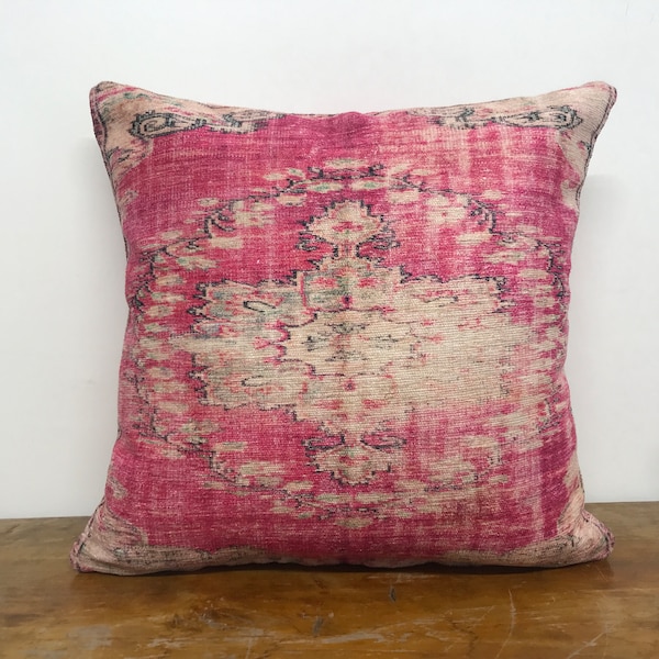 Pink pillow cover, Bedding pillow, Couch pillow, Home decor, Double sided, Turkish rug pillow, Bolster pillow, Rustic pillow cover, 8285-01
