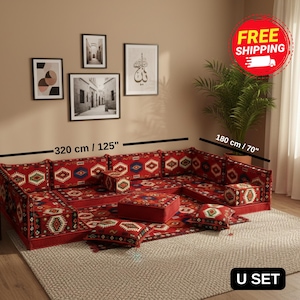 Floor sofa seating, Single kilim sofa, Arab sofa, Floor cushion, Ottoman cushion, Floor couch with armrest, Moroccan cushion, FS 16