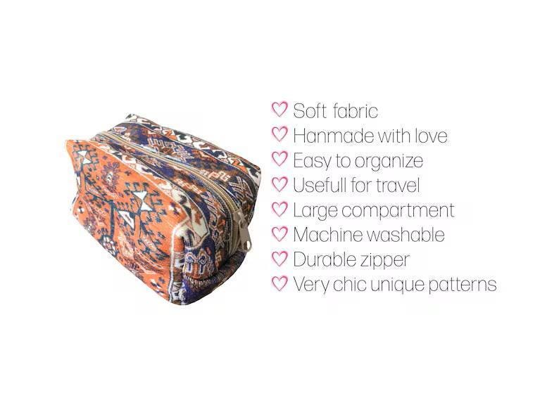 Bolsita hecha a mano, neceser de maquillaje kilim, organizador de viaje, bolso de viaje boho chic, bolso para joyas, bolso para accesorios, neceser para delineador de ojos, regalo para ella imagen 6