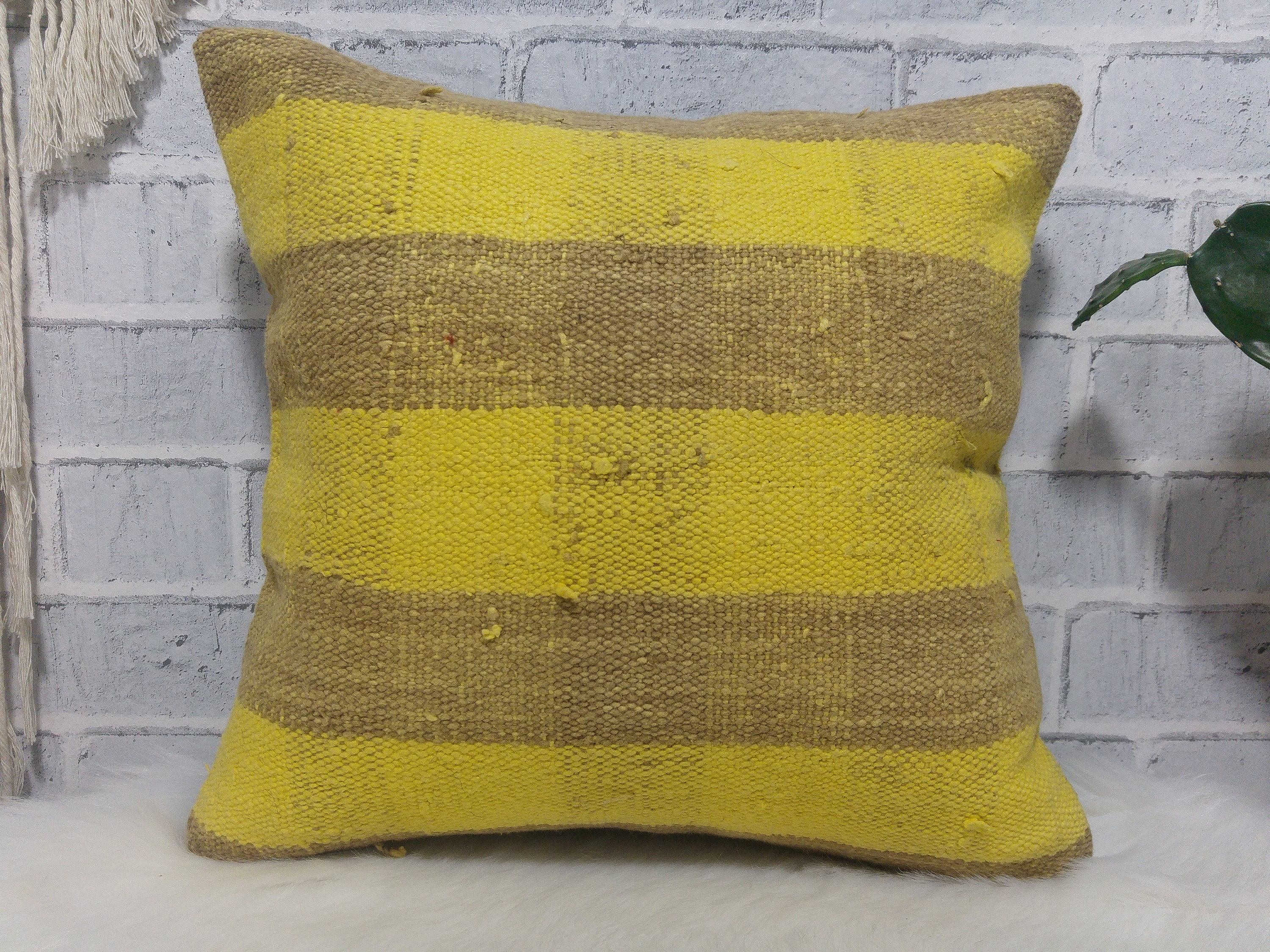 Yellow Kilim Pillow Striped Pillow Bohemian Pillow 14x14 Etsy
