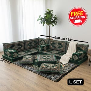 Ecksofa-Set, türkisches Kissen, grünes Bodensofa, Fensterbankkissen, Bodenhocker, Sofabezug, Majlis-Sitzgruppe, FS 18