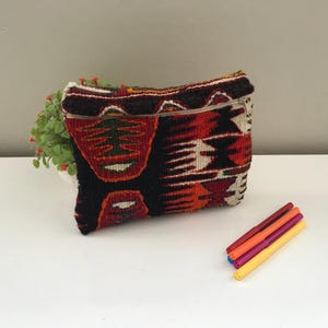 Rustic makeup pouch, Tribal woven bag, Handmade ethnic pouch, Boho travel case, Zipper toiletry bag, Gift for women, Vibrant accessory bag