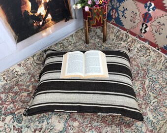 floor seating pillow, kilim floor cushion, garden pouf pillow, ottoman cushion, cat bed pillow, boho pouffe, home decor pouf, FP 687