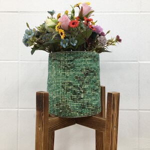 緑色のバスケット、珍しい植木鉢、植物容器、ビンテージ植木鉢、かわいい装飾鉢、植木鉢、屋内プランター、手作りバスケット、PH 4279