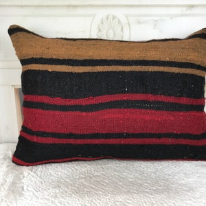 nomadic kilim lumbar, vintage striped lumbar, outdoor kilim cushion, decorative throw pillow, 16x24 pillow, handwoven bolster pillows, 2488