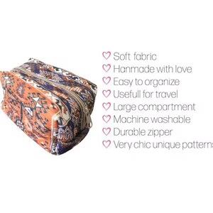 Bohemian makeup bag, Oriental design makeup bag, Handmade makeup bag, Kilim pattern makeup bag, Woman travel bag, Gift for mom bags