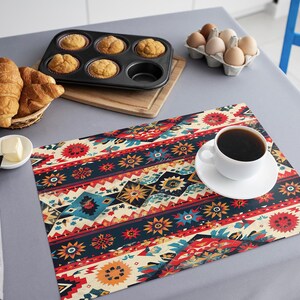 Fabric placemats, Eclectic home style, Unique tableware, Festive table setting, Designer placemat, Washable mat, Multicolor placemat, 303
