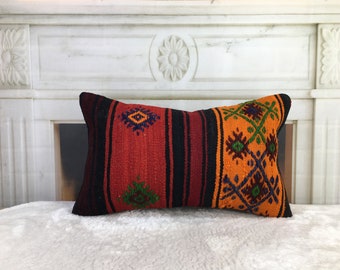 anatolian kilim pillow, pillow cover, home decor, comfort pillow, 12x20 couch pillow, handmade pillow, decorative pillow,sofa pillow ,1474