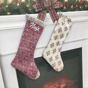 Kilim Christmas Stocking, Red Traditional Decor, Handmade Turkish Rug Print, Personalized Boho Mantel Sock, Anatolian Pattern Gift
