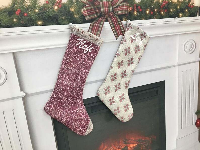 Kilim Christmas Stocking, Red Traditional Decor, Handmade Turkish Rug Print, Personalized Boho Mantel Sock, Anatolian Pattern Gift