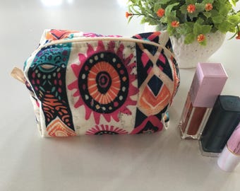Boho sminkväska, Färgglad mönstrad sminkväska, Sminkväska i etnisk stil, Resenecessär, Mjuk sminkväska, Unik present till henne