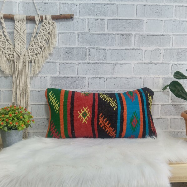 organic wool pllow , nursery pillow , 10 x 20 kilim pillow , handmade pillow , entry pillow , sofa pillow , couch pillow , art pillow , 463