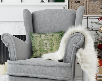 Cojín retro, funda de cojín Oushak, cojín pastel, cojín Lumber, cojín con diseño de alfombra, terciopelo floral, cojín de decoración bohemia, cojín acogedor, 9065-02