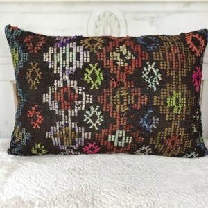 bohemian kilim pillow, couch lumbar pillow, handwoven cushion cover, throw bolster pillow, 16x24 inch pillow, ethnic bedding pillows, 2604