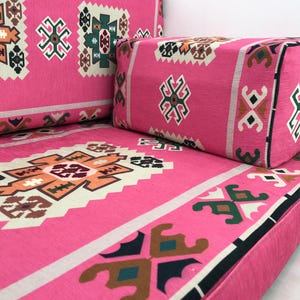 Pink floor seating, Majlis sofa set, Arabic sofa, Floor couch, Window seat cushion, Reading nook cushion, Chenille cushion cover, FS 19 画像 8