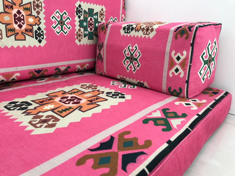 Pink floor seating, Majlis sofa set, Arabic sofa, Floor couch, Window seat cushion, Reading nook cushion, Chenille cushion cover, FS 19 画像 8