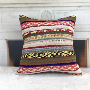 kilim pillow, pillow cover, bench pillow, boho pillow, throw pillow cover, cushion pillow, turkish pillow, sofa pillow, 16 x 16 pillow, 4102