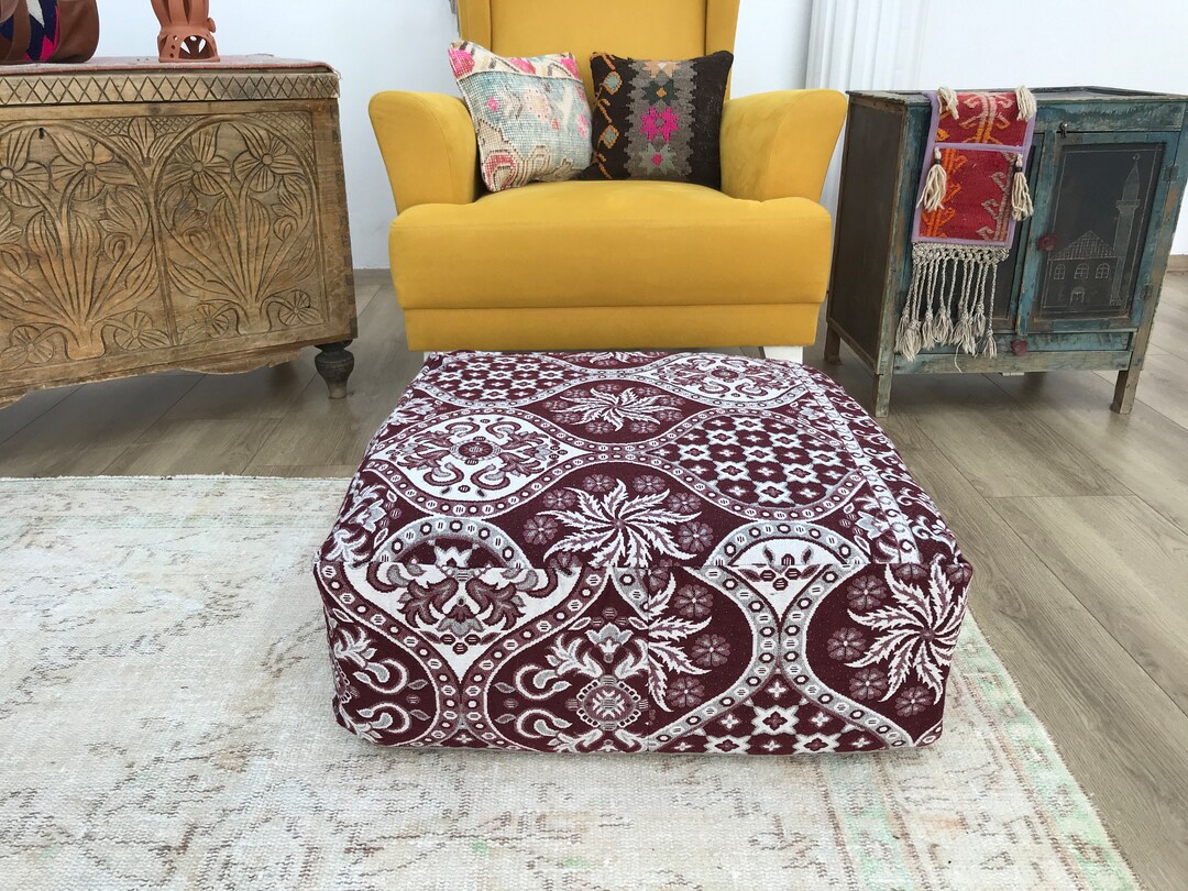Fodera Cuscino Da Pavimento Indiano Patchwork Vintage Grigio 70x70 Cm Ricamo