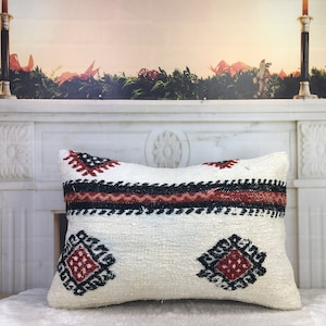 Schlafzimmerkissen, Wohnkissen, Kissenbezug, 16x24 cm Kelimkissen, Webkissen, Dekokissen, Boho Kissen, Wollkissen, 2159